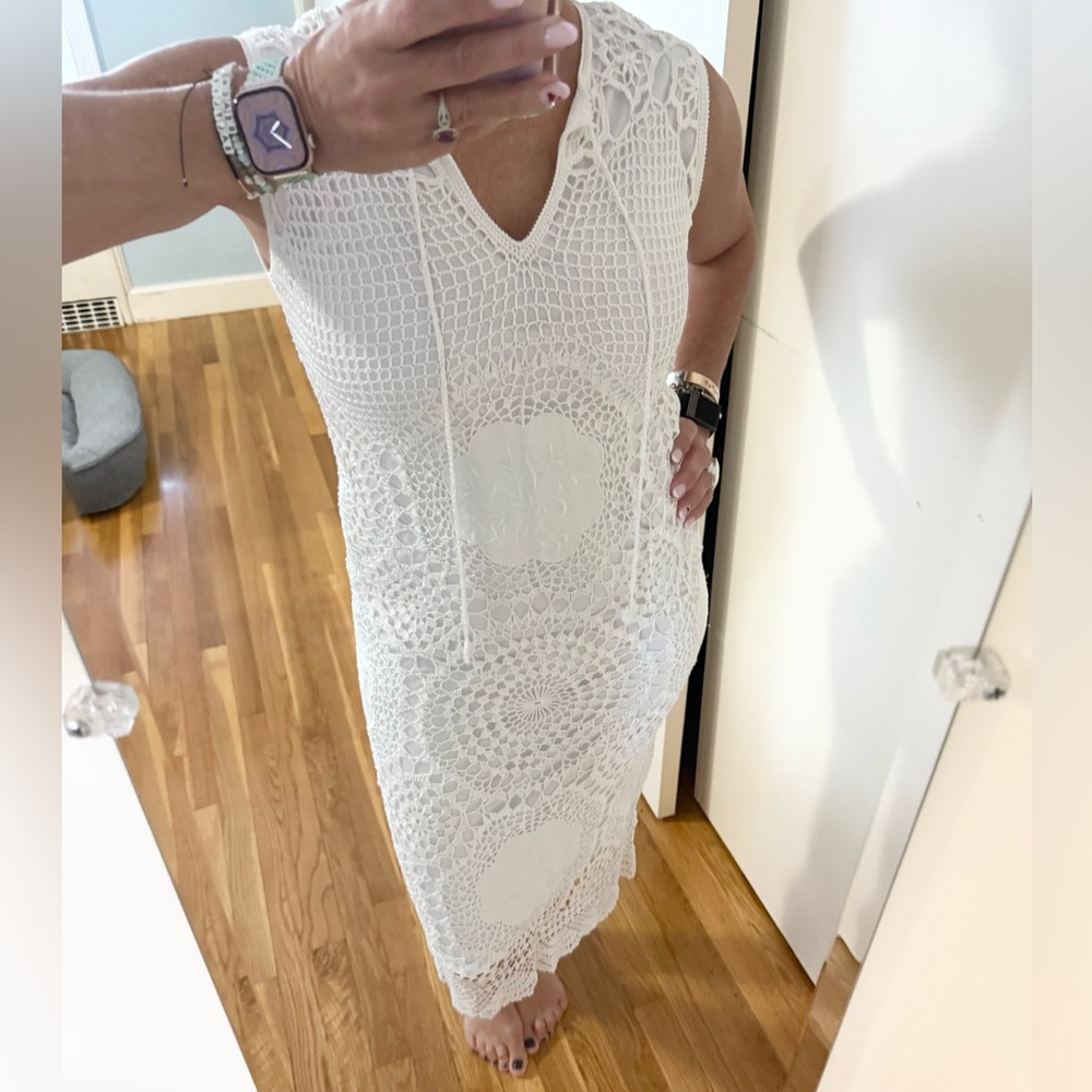 Kroshetta by Papillon White Crochet Lace Midi Dress | Size M